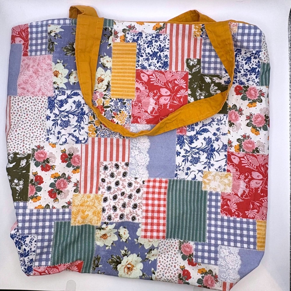 Handmade Patchwork Tote Bag Floral Gingham Cottagecore Boho Shopper Multi Color
